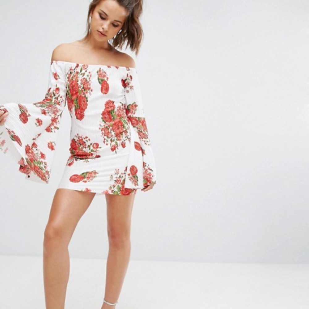 PrettyLittleThings flare sleeve mini dress